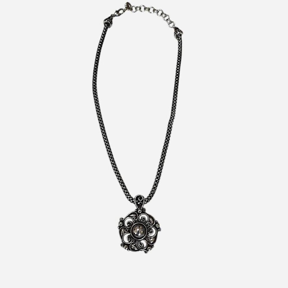 Vintage Brighton Reversible Scrollwork Pendant Necklace - Silver Tone